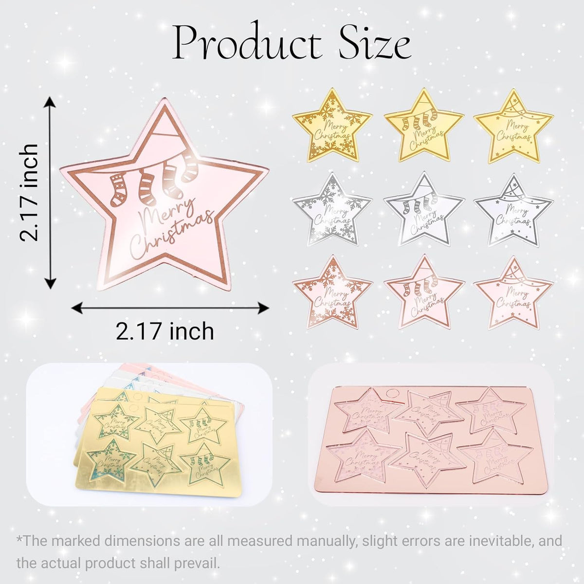 36 Pcs Merry Christmas Acrylic Cupcake Toppers Acrylic Mirror Star Xmas cupcake picks New year
