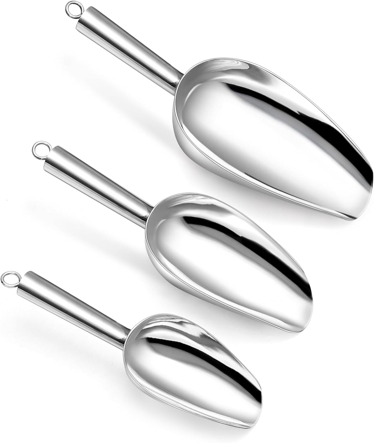 P&P CHEF Canister Scoop Set of 3, Ice Candy Scoop, Stainless Steel Multipurpose Food Scooper for