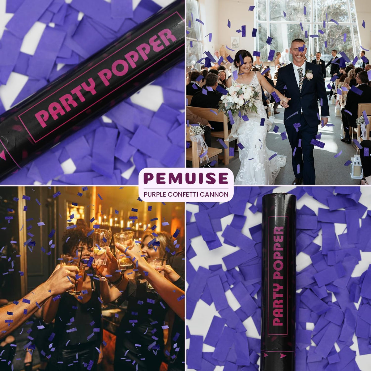 Confetti Poppers Purple Confetti Cannon 12 Pack Party Poppers Biodegradable12 inch Wedding Party