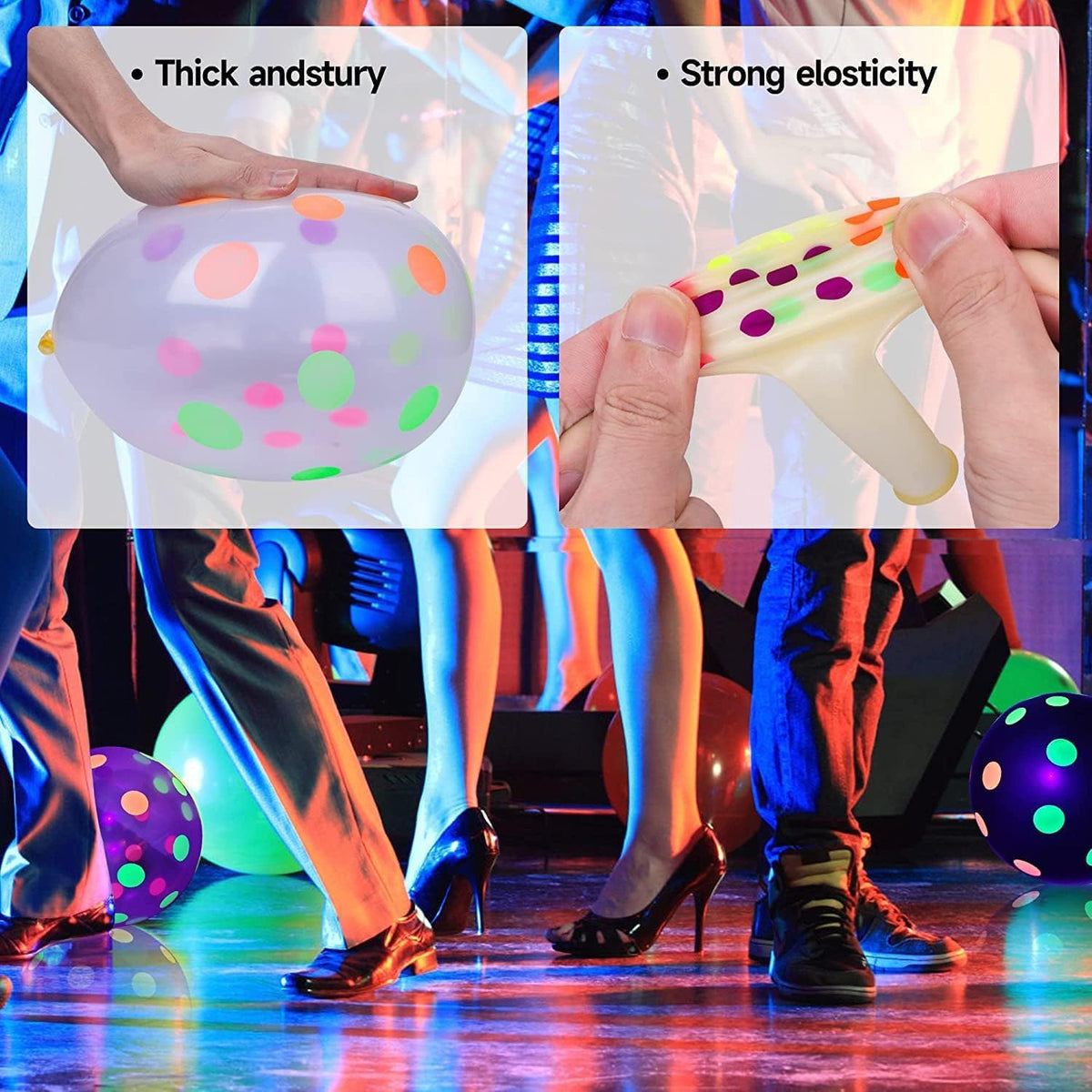 90 Pcs UV Neon Balloons,Neon Polka Dot Glow Party Balloons UV Black Light Balloons Glow in the dark
