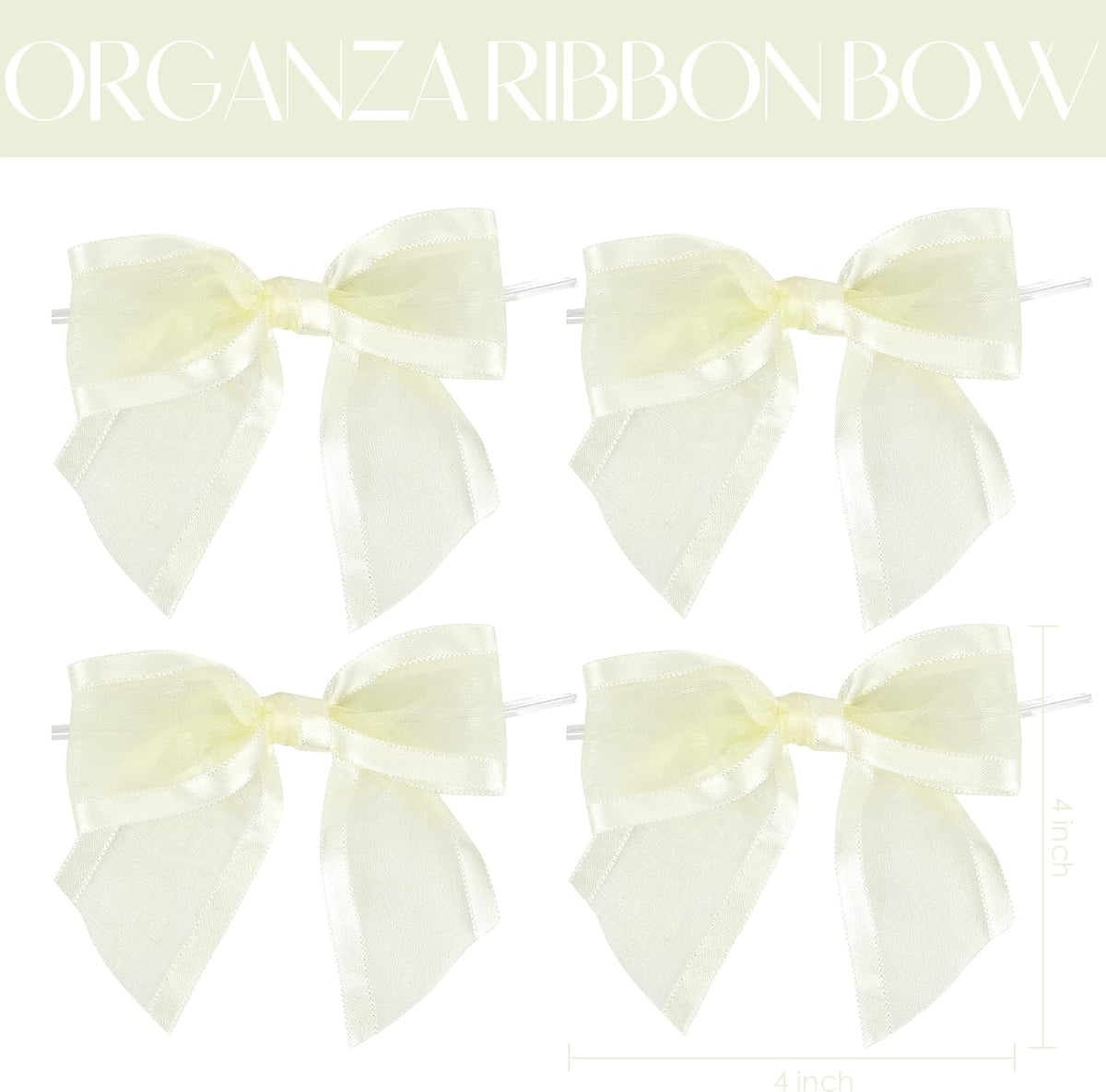 AIMUDI Ivory Bows for Weddings 4" Organza Bows Premade Twist Ties Bows for Gift Wrapping Crafts