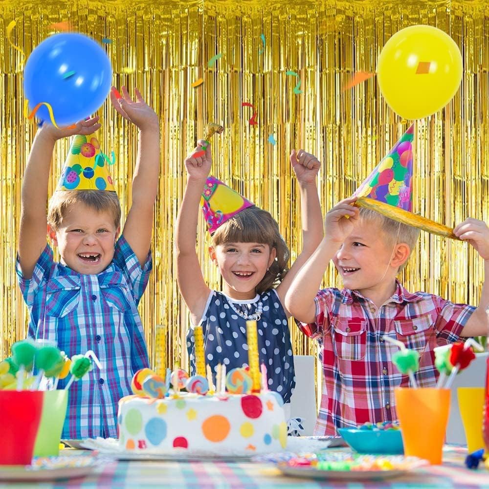 3Pcs Gold Metallic Tinsel Foil Fringe Curtains,3.2ft*8ft Gold Photo Booth Backdrop Streamer,Photo