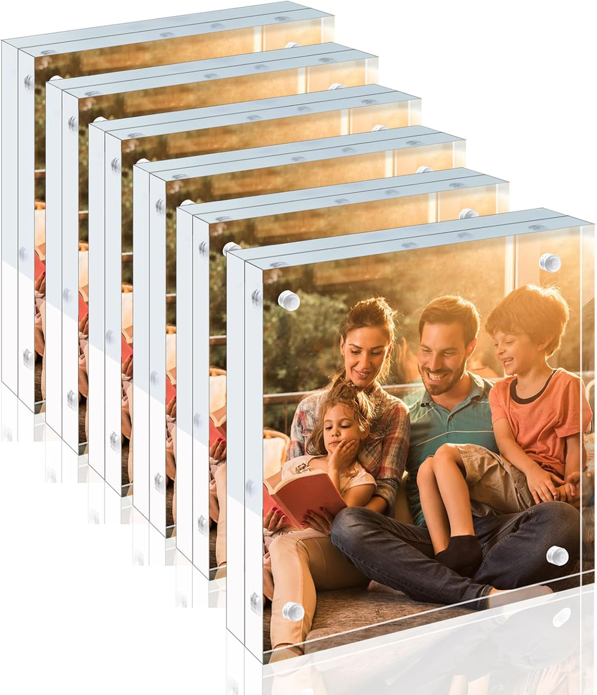 Egofine 4x4 Acrylic Frames 6 Pack, 20mm Thicker Frameless Clear Picture Frames, Double Sided