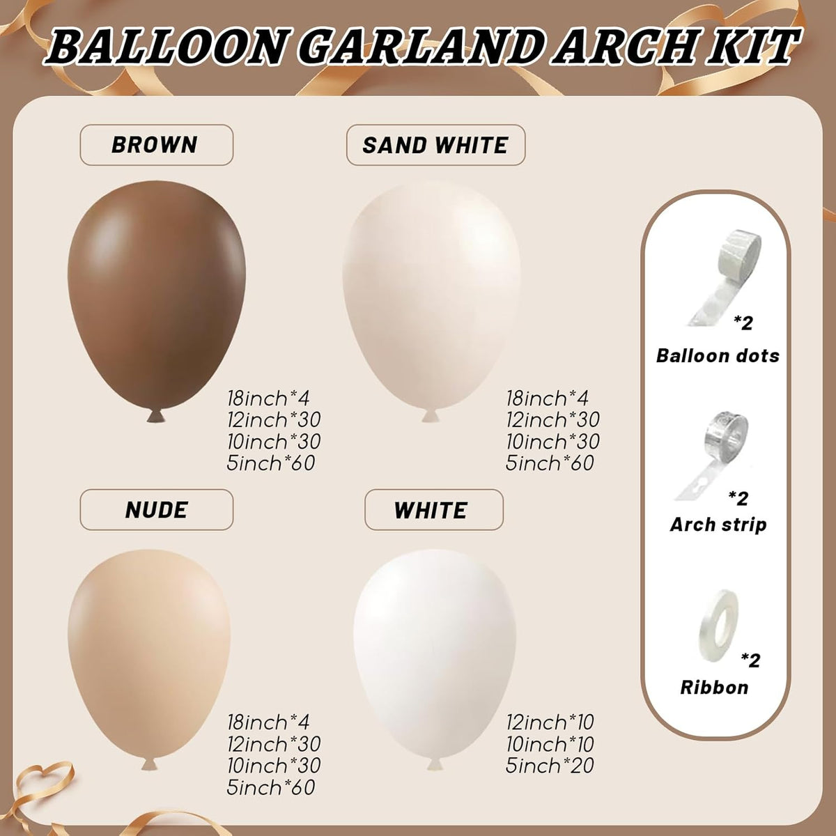 412Pcs Netural Balloon Garland Arch Kit, 5 10 12 18inch Brown Balloon Garland Arch Kit for Birthday