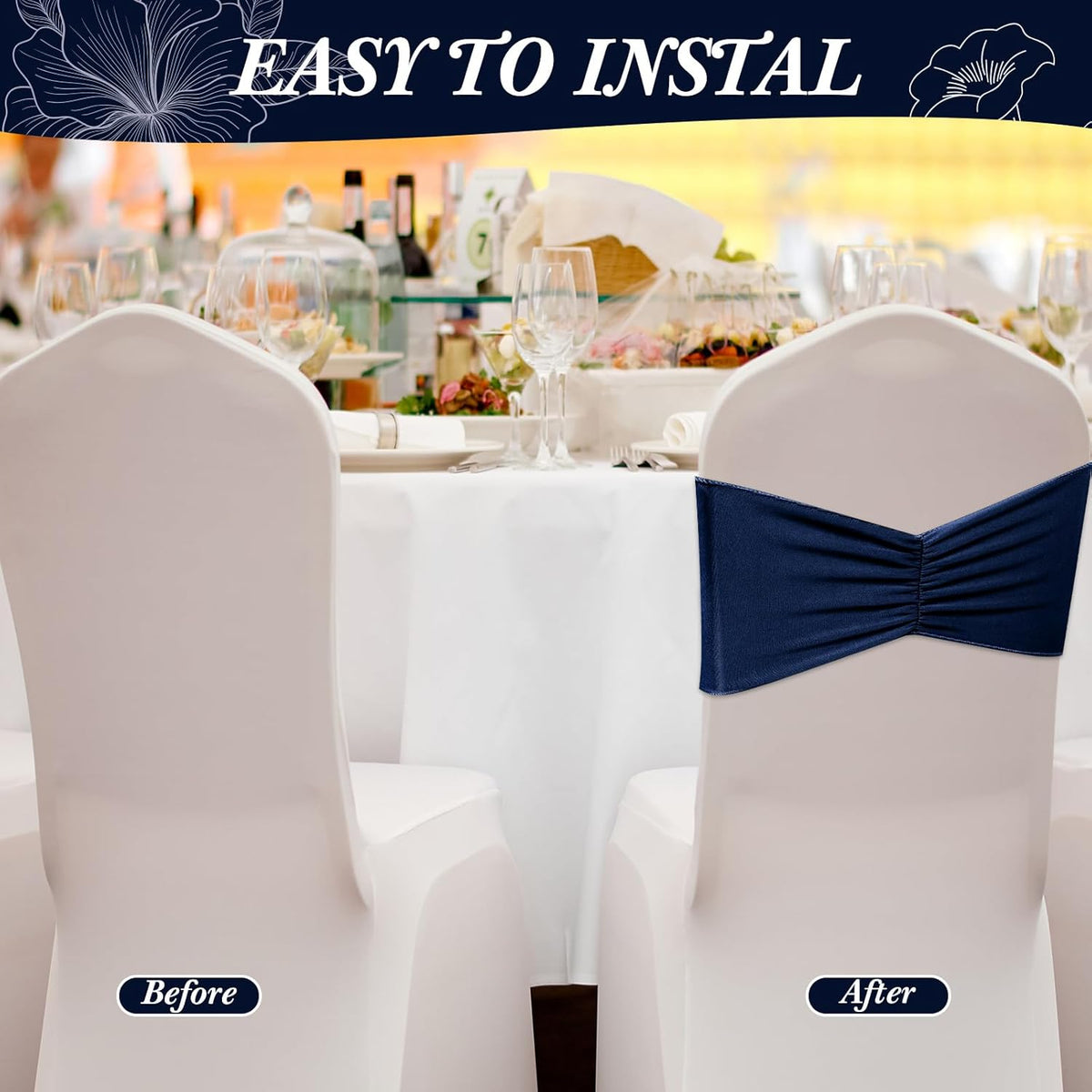 Moukeren 100 Pcs Spandex Chair Sashes Bows Bands Slider Sashes for Chair Covers Elastic Bands Ties