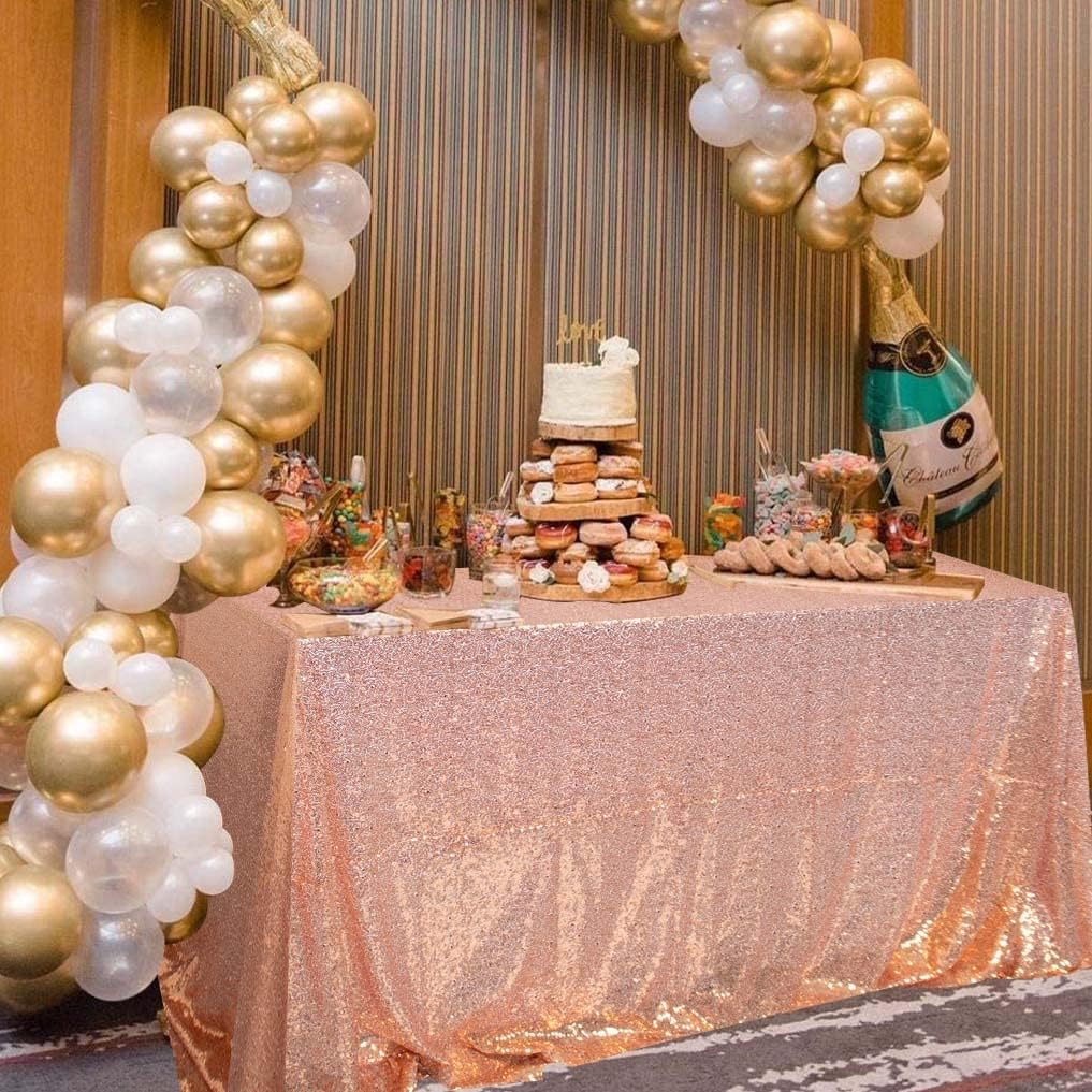 ShinyBeauty Rose Gold Table Cloths for Party 2 Packs, 72X72 Inch Sequin Tablecloths Square Glitter
