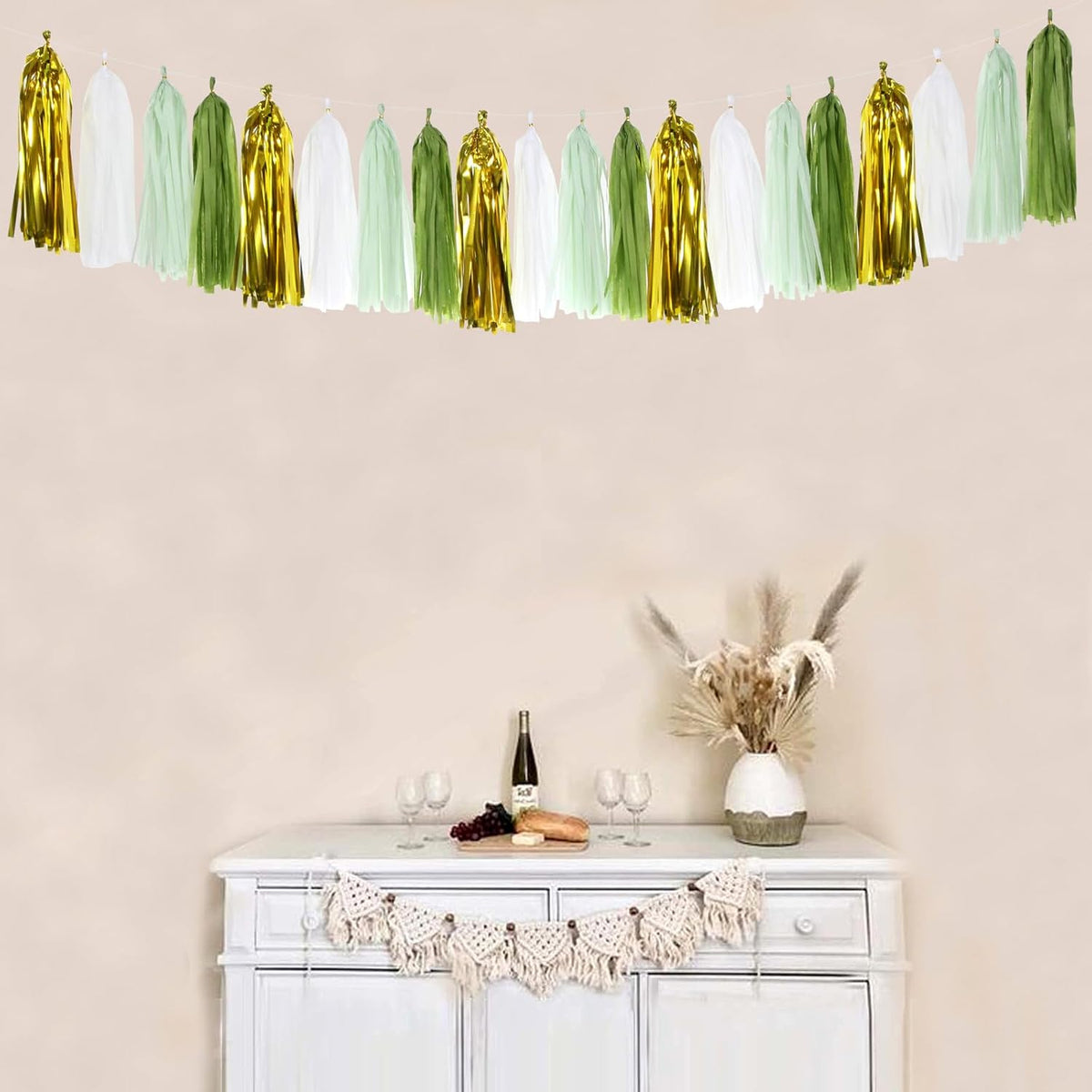 Sage-Olive Green Gold Party-Decorations Tassel-Garland - 20pcs Rustic Wedding Baby Shower Tassels