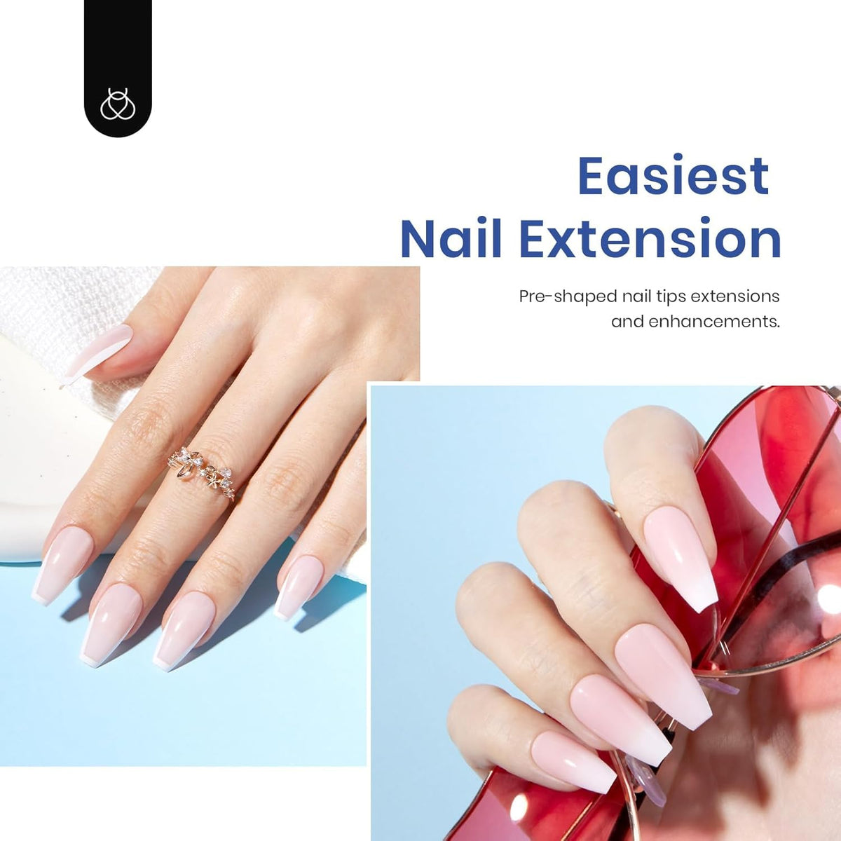 Beetles Soft Gel Nail Kit Medium Coffin Easy Nail Extension Set 5 In 1 Nail Glue Base Coat with Pre