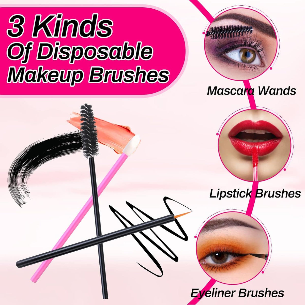 Disposable Makeup Accessories with Makeup Applicators Triangle Makeup Puffs, Mascara wands