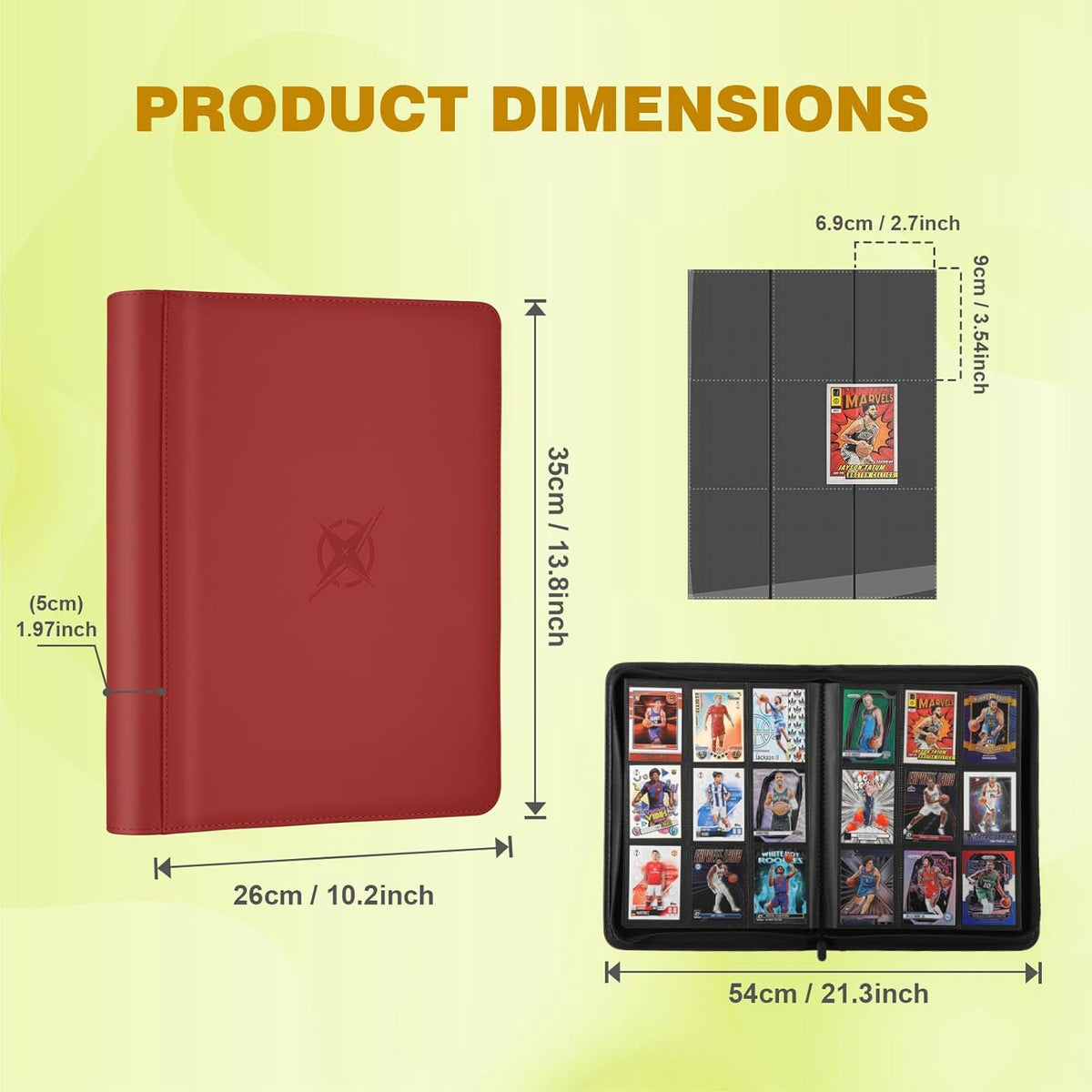 Trading Card Binder, Card Binder 9 Pocket for Trading Cards, Holds 540 Cards, Zippered Premium Card