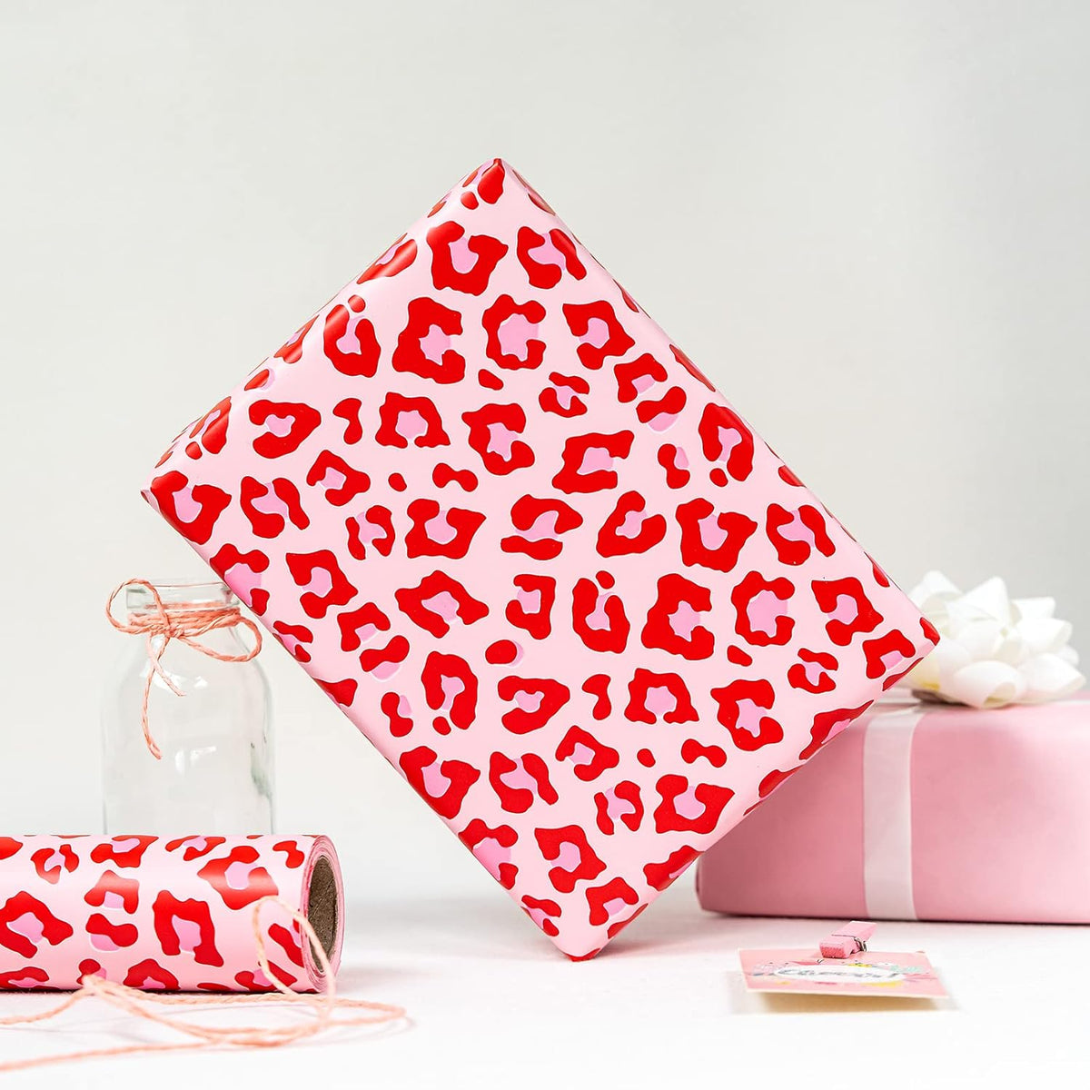 WRAPAHOLIC Reversible Leopard Wrapping Paper - Mini Roll - 17 Inch X 33 Feet - Hot Pink Girls