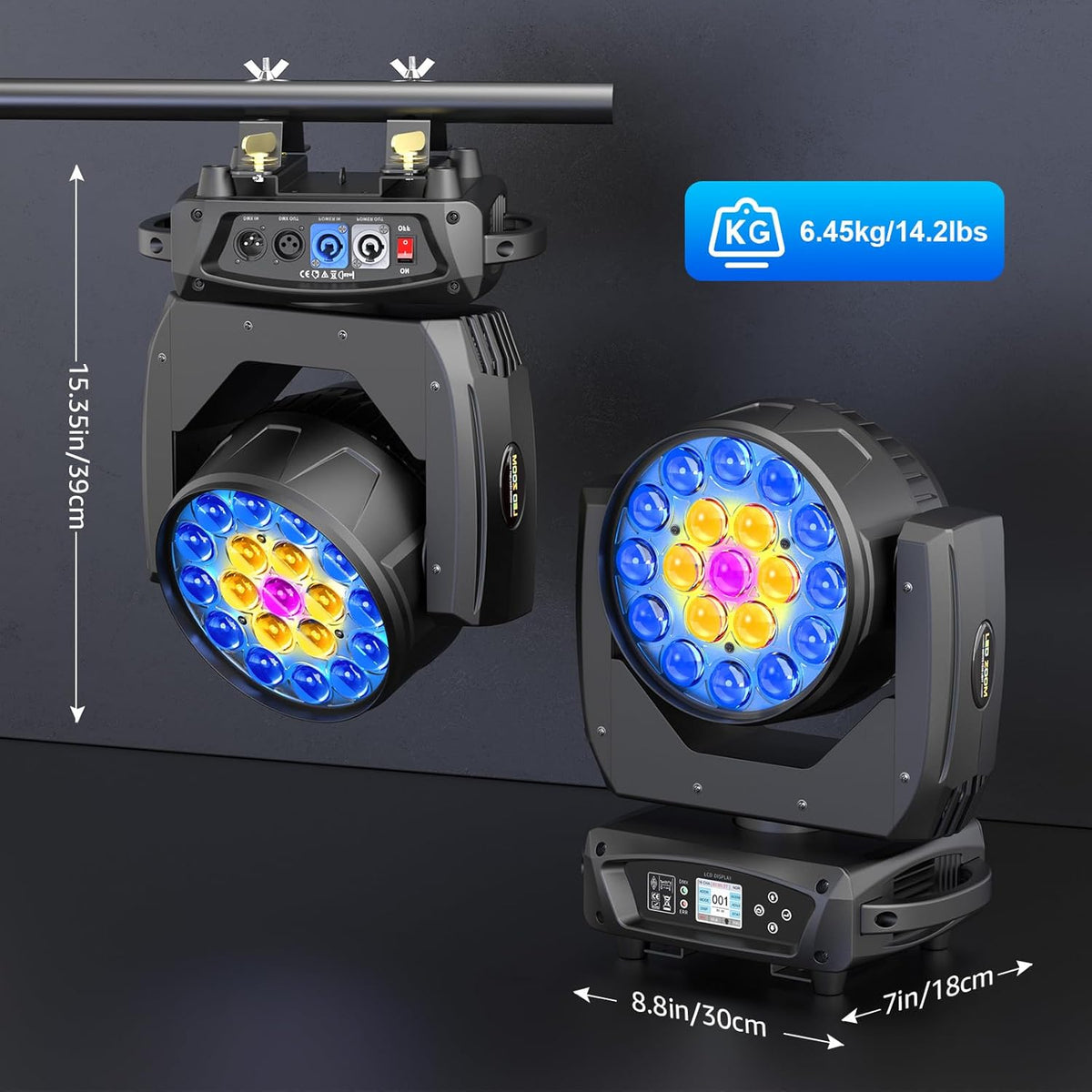 19x10W Moving Head Light Focusing/Beam/Wash/Zoom Effect Stage Lights 4-in-1 LED DMX512 & Sound