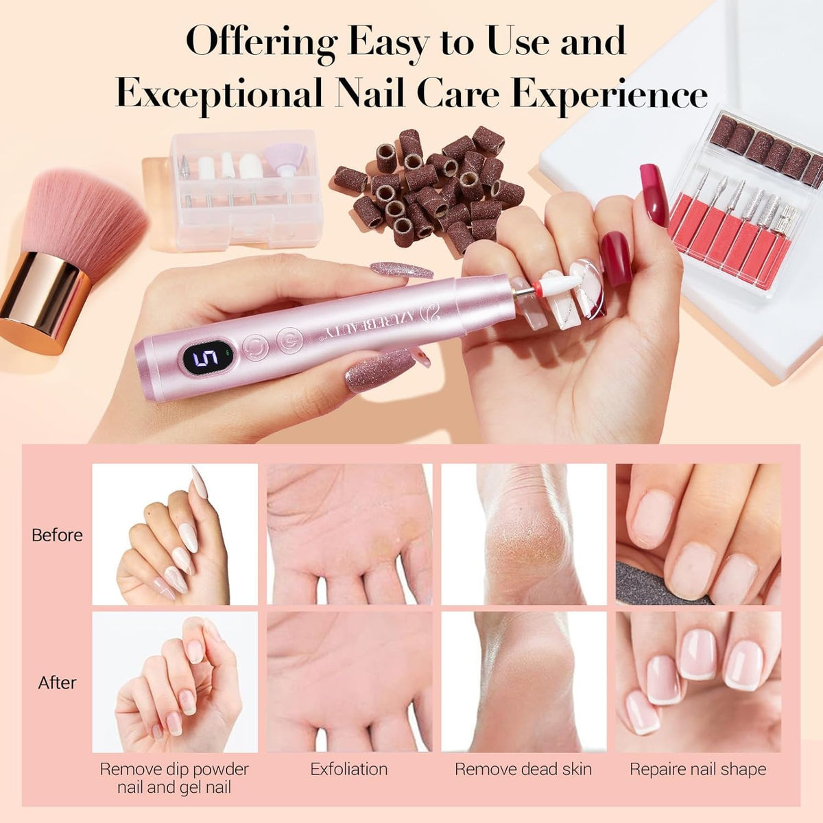 AZUREBEAUTY Dip Powder Nail Kit with Electric Nail Drill 24 Colors Nude Pink Glitter Red Green Nail