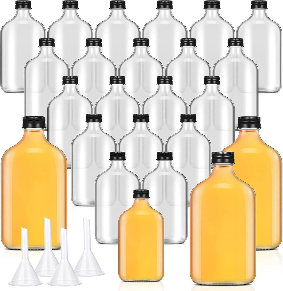 Gejoy 24 Pcs Mini Liquor Bottles Reusable Glass Flask Bottles with Black Caps Clear Empty Alcohol