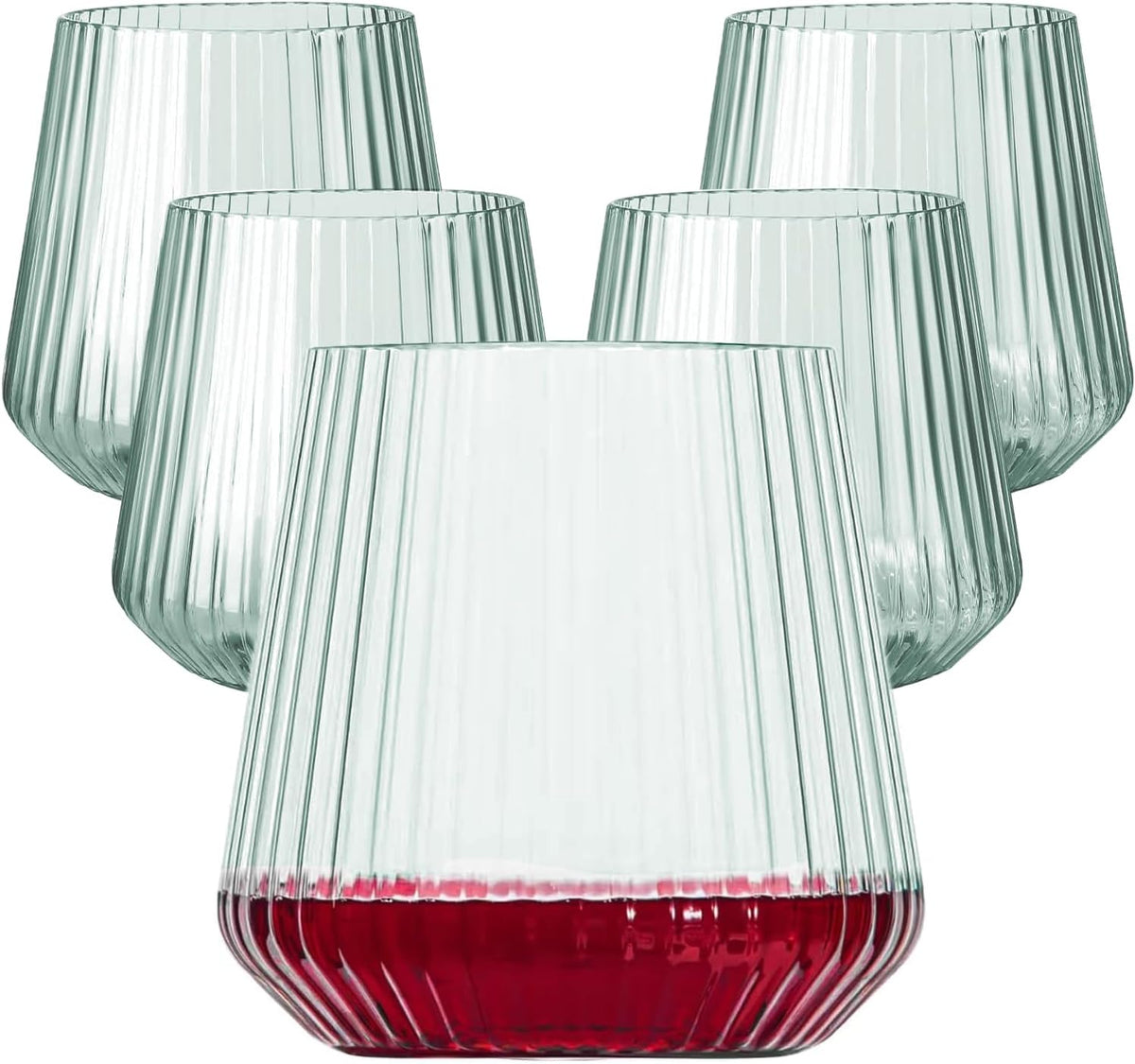 40 Pack Plastic Ribbed Wine Glasses, 14Oz Origami Disposable Wine Glasses Unbreakable Clear Plastic