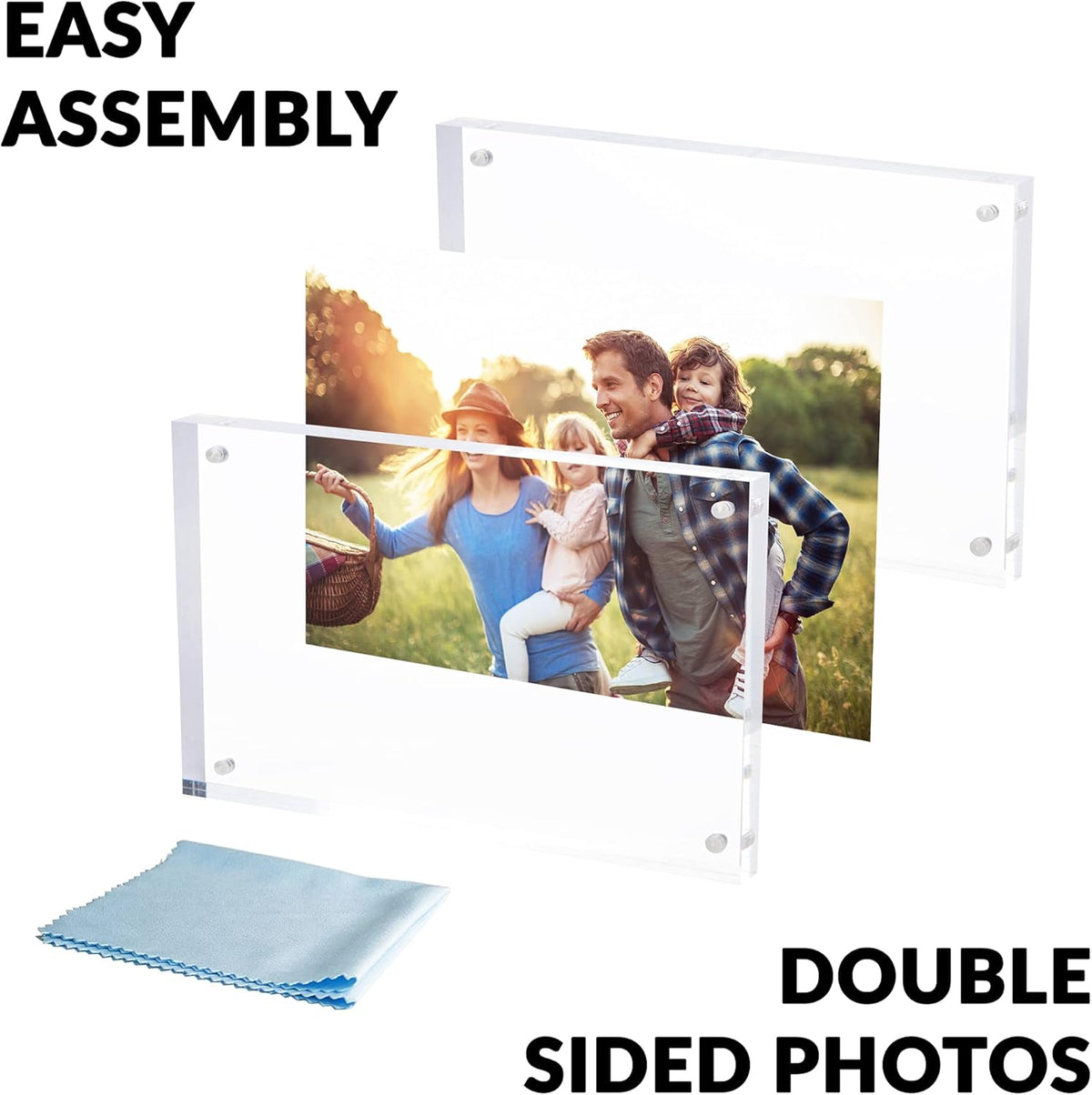 SimbaLux Magnetic Acrylic Picture Photo Frame 4x6 inches (3 Pack), Clear Glass Like, Double Sided