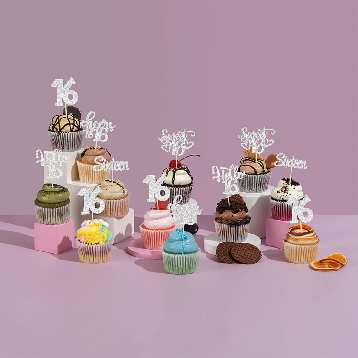 30pcs 16th Birthday Cupcake Toppers - Sixteen Happy Cupcake Picks, Cheers to Sweet 16 Cake