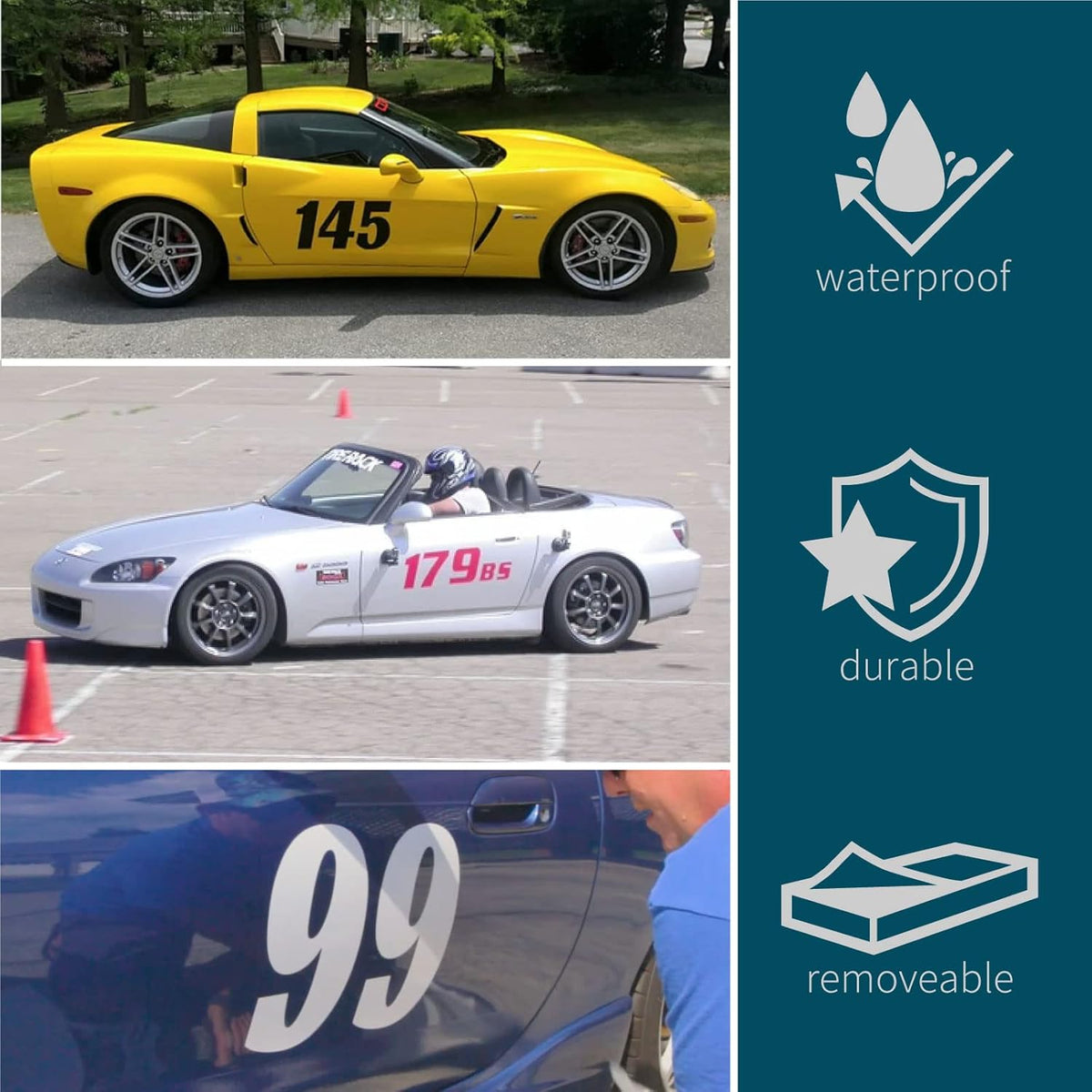 Fairwinds Designs Custom Race Car Number Decals | Set of 3 Heavy Duty Vinyl Stickers | Choose Size