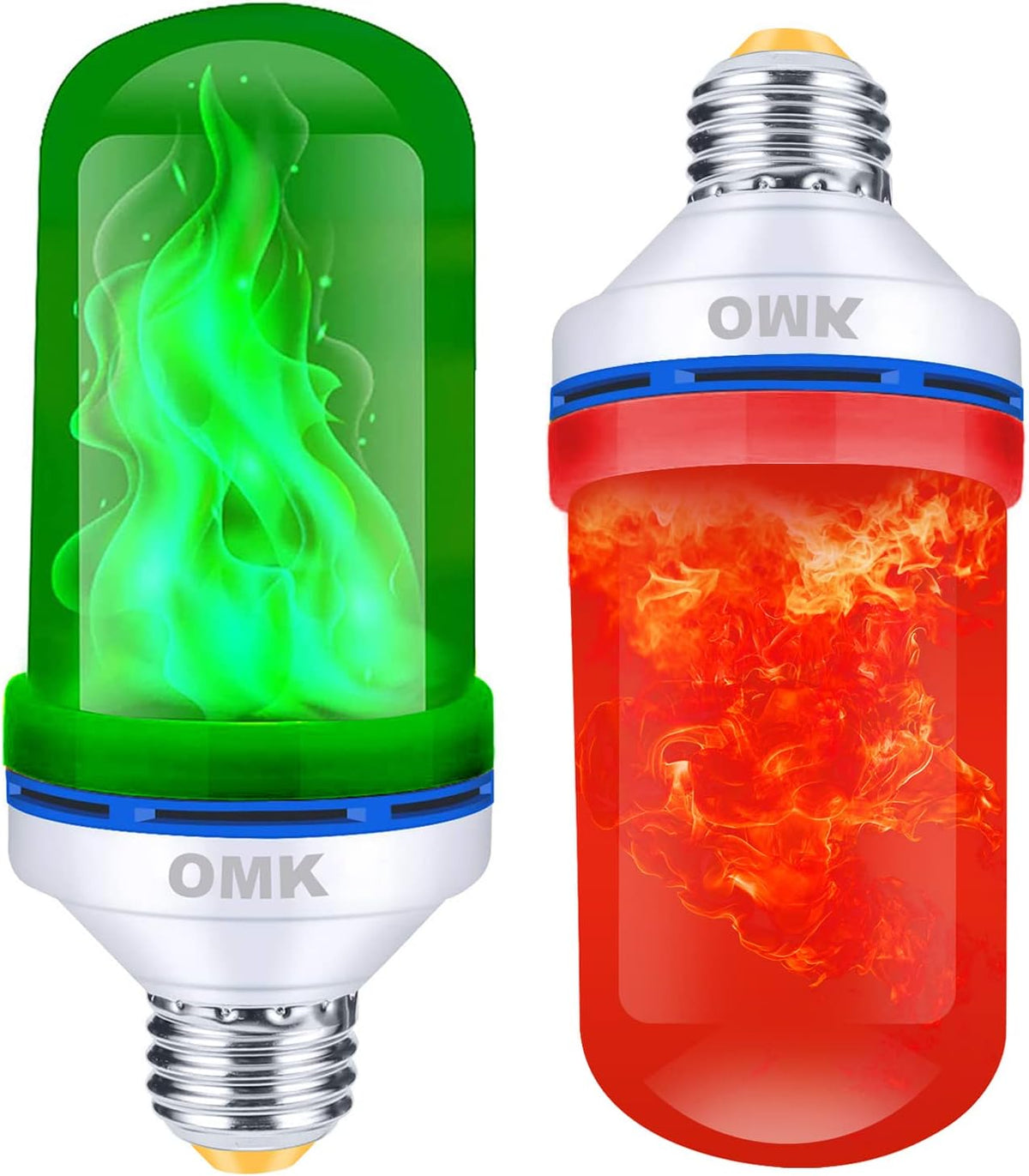 OMK - LED Christmas Decorations Flame Effect Light Bulbs - Upgraded 4 Modes Two-Tone Fire Simulated