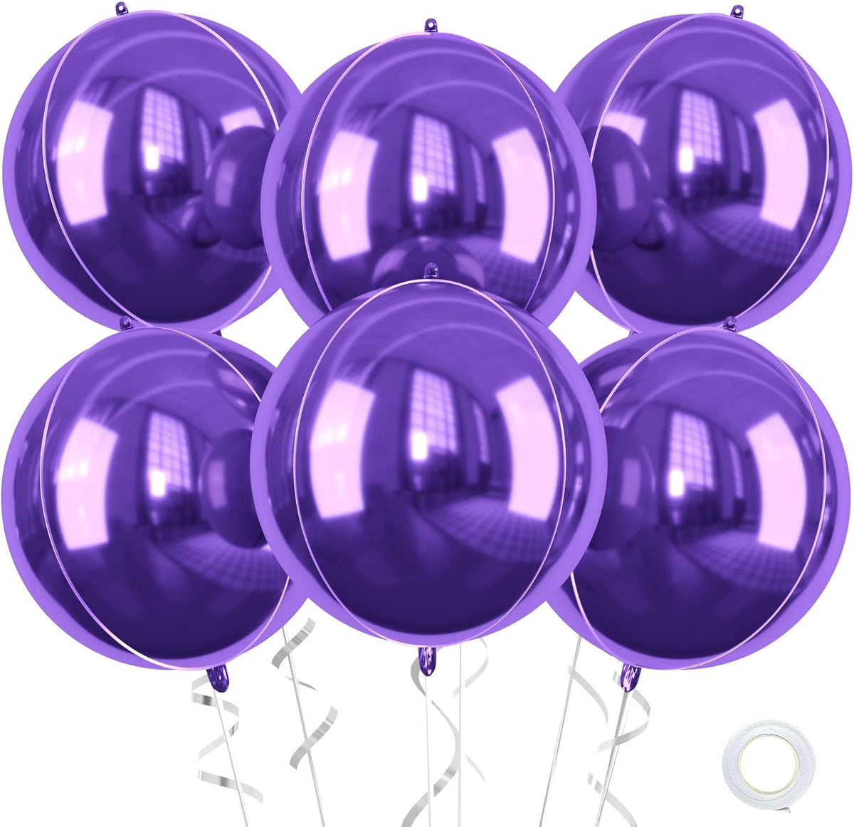 Purple Giant 4D Foil Balloons, 6 Pcs Large Dark Purple Metallic Round Balloons, 22 Inch Big Round