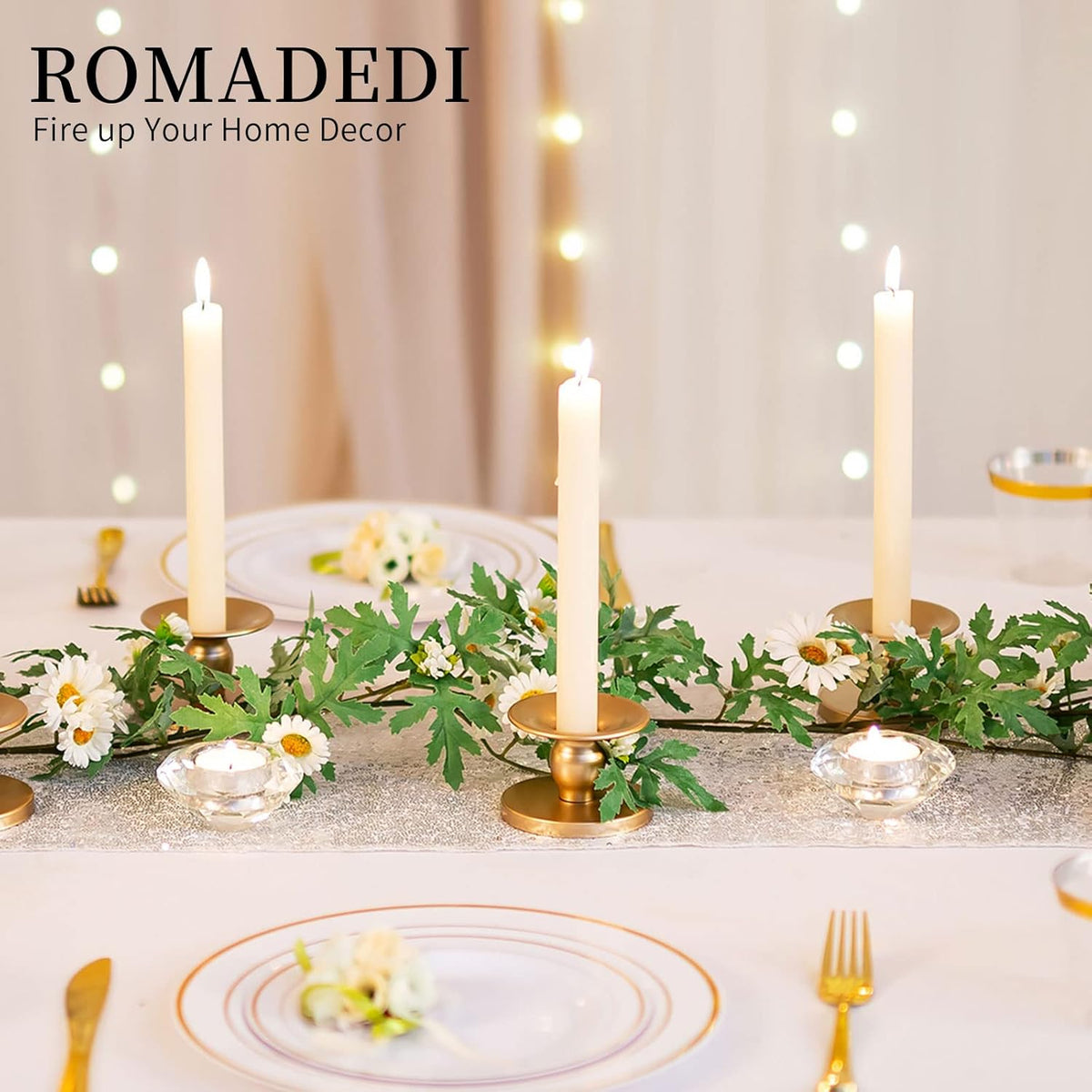 Candle Holders for Pillar Candles, Romadedi Gold Pillar & Taper Candle Holder, Small Metal Candle