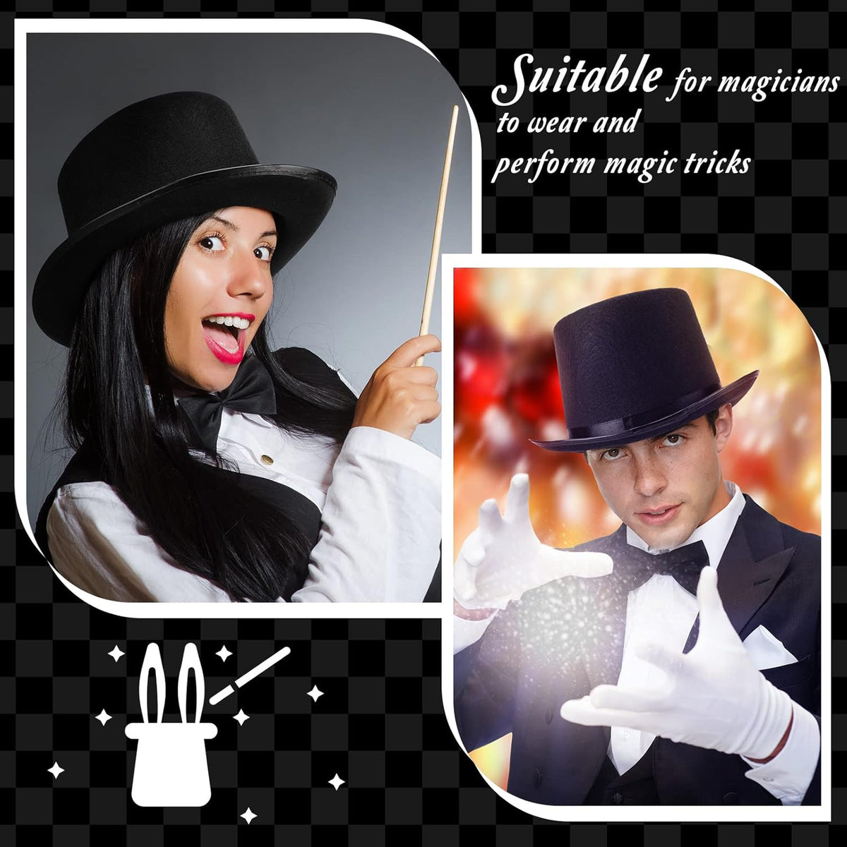 Loopeer 12 Pcs Black Felt Magician Hats - Unisex Formal Costume Novelty Hat for Men Women Dress Up