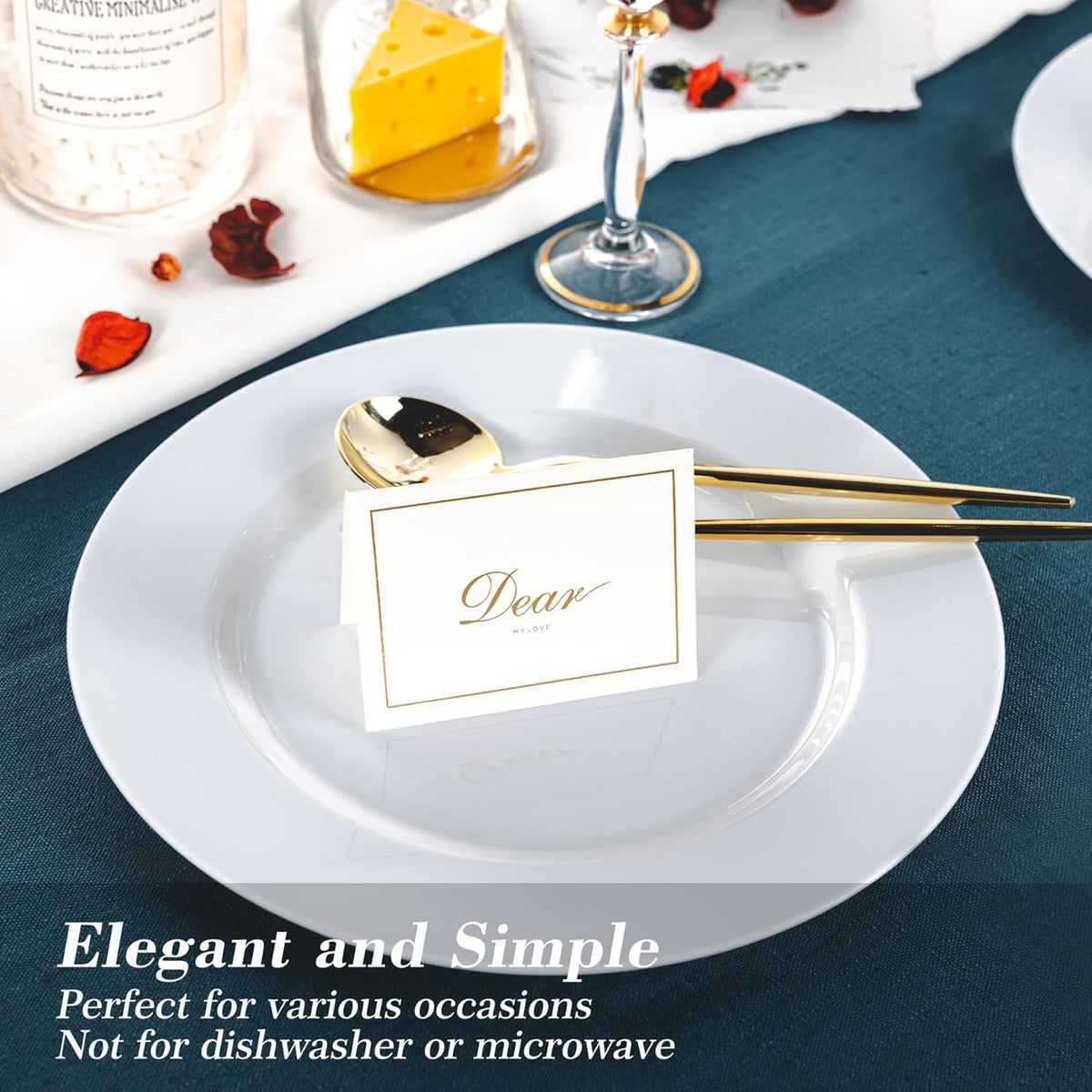 N9R 100PCS White Plastic Plates, 10.25inch Heavy Duty Plastic Disposable Plates, Premium Elegant