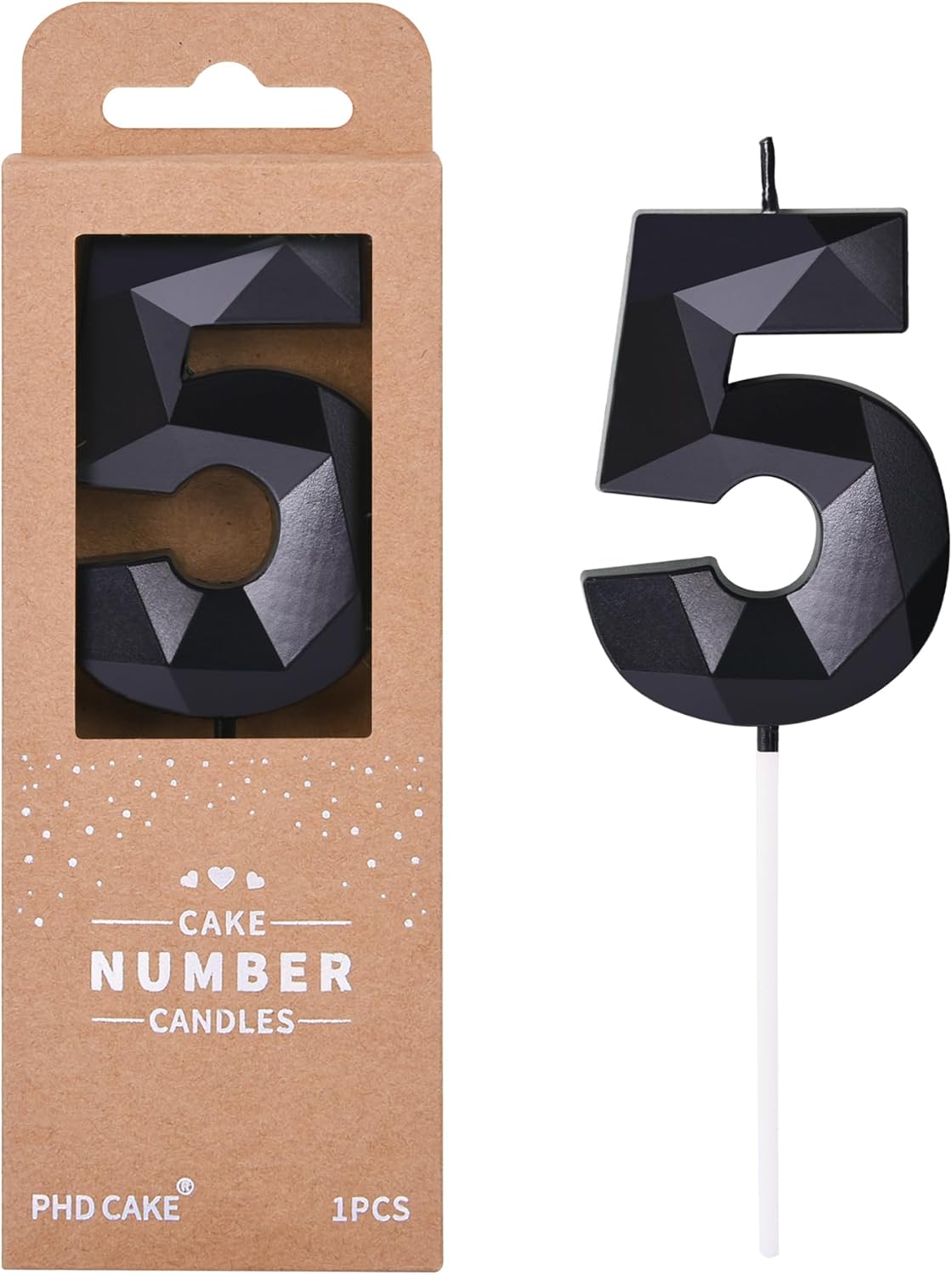 PHD CAKE 2.76 Inch Crystal Black 5 Number Birthday Candles, Black Number Candles, Cake Number
