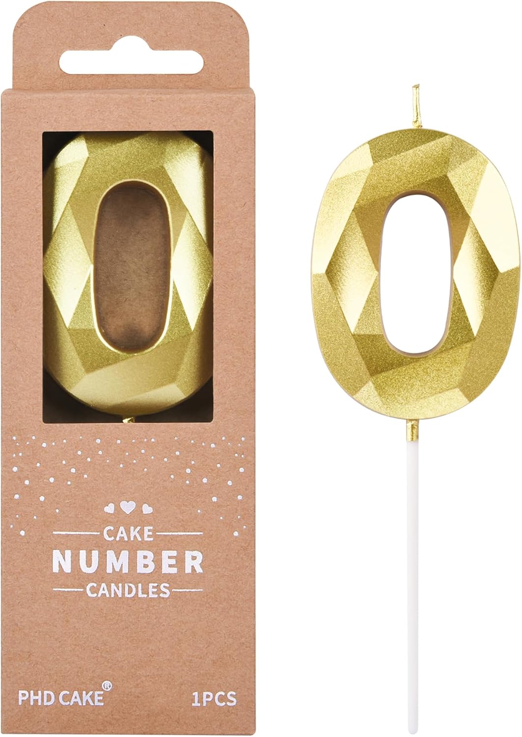 PHD CAKE 2.76 Inch Crystal Gold 0 Number Birthday Candles, Gold Number Candles, Cake Number