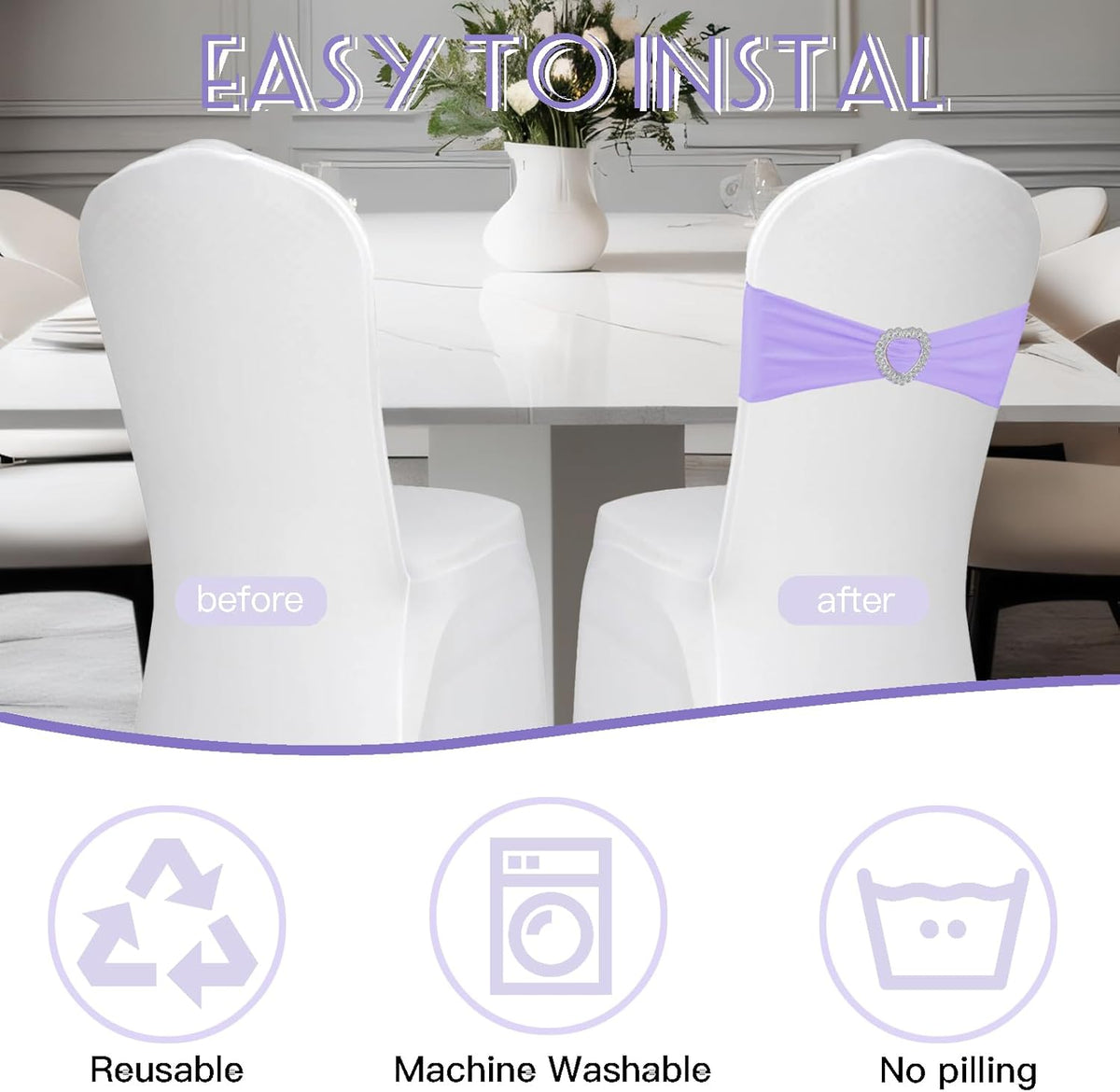 100PCS Spandex Chair Sashes Bows Universal Stretch Elastic Chair Cover Band Ties with Buckle Slider