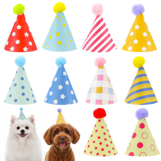 Tucnoeu 10pcs Colorful Mini Party Hats, Cute Party Hats for Stuffed Animals with Pom Poms for