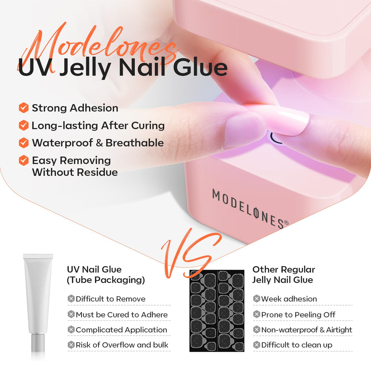 modelones Nail Adhesive Tabs 240pcs - UV Jelly Nail Glue Stickers for Press on Waterproof