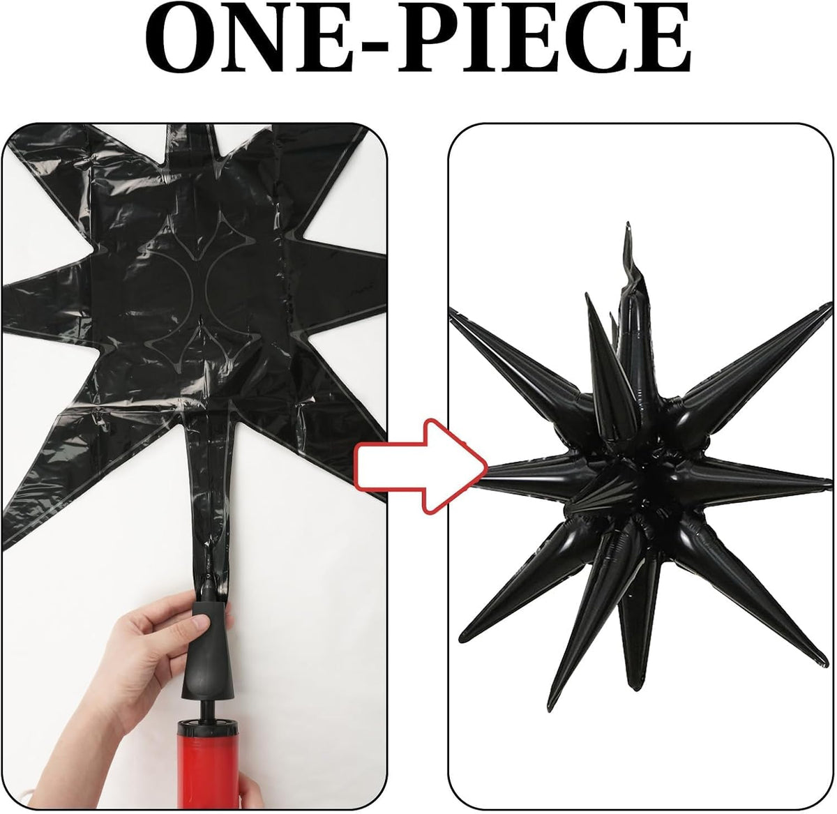 Black Red Star Balloons 12pcs, 27/22 Inch Foil Star Explosion Balloons, Large Spike Mylar Cone