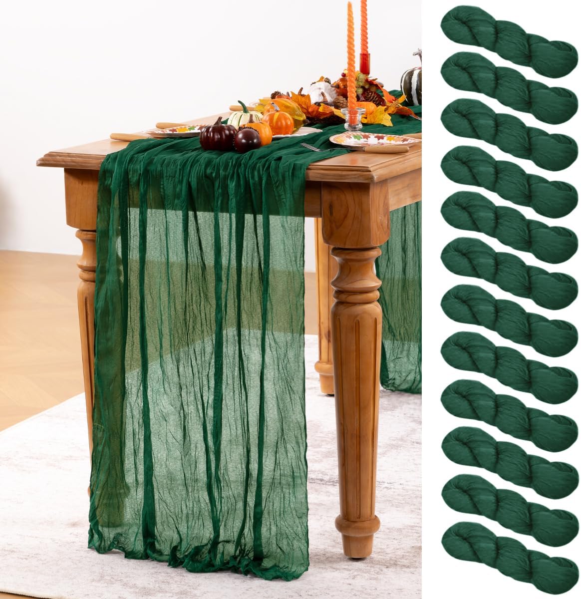 Emerald Green Cheesecloth Table Runner 12 Pack Fall Table Runners Boho Gauze 120 Inches Green