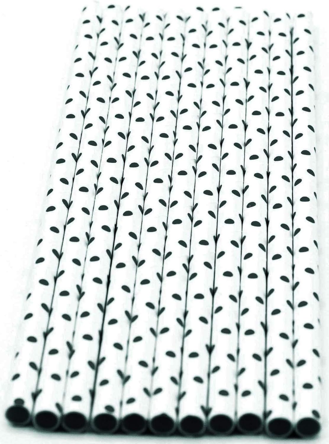 Pack of 300 Black Polka Dot Biodegradable 4-Ply Paper Drinking Straws (Compostable, Non-toxic