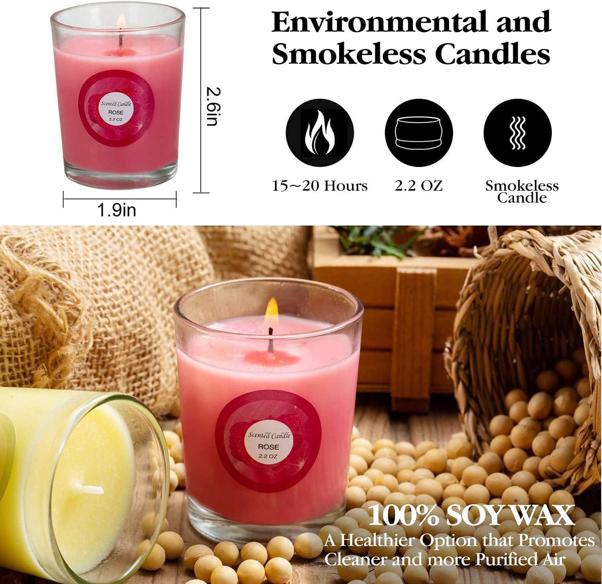 Scented Candles, Jasmine, Rose, Vanilla, Bergamot, fig, Lavender, Lemon, Spring,Strawberry