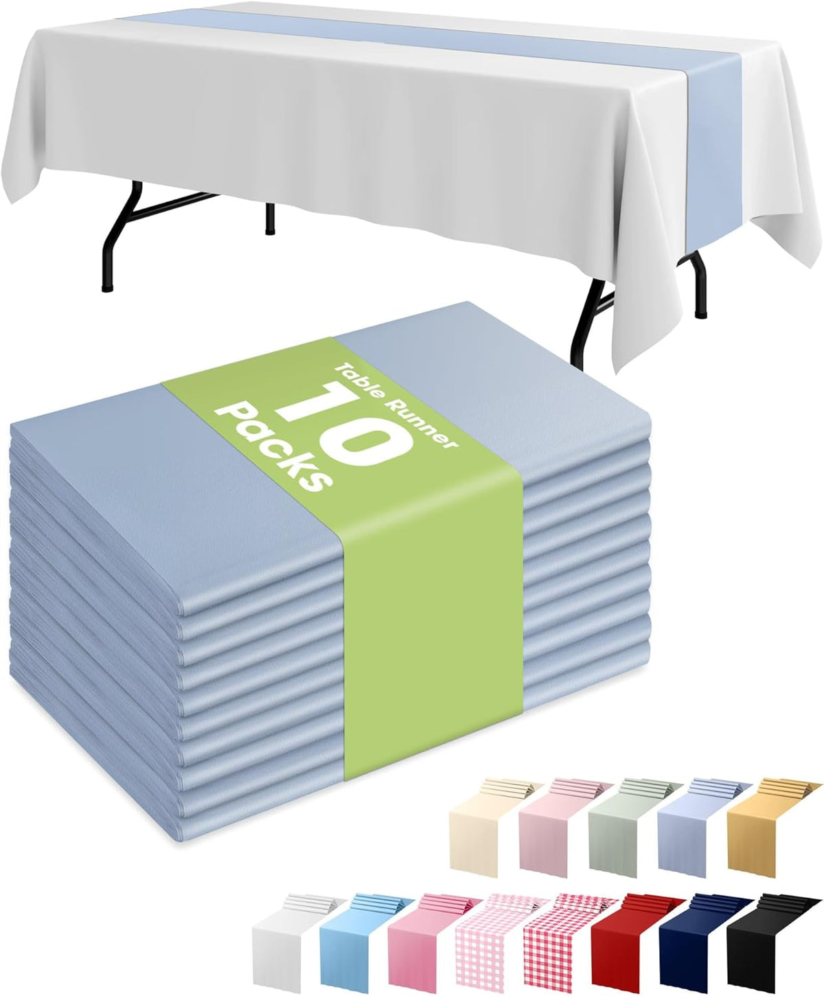 Pureegg Dusty Blue Plastic Table Runners - 10 Pack, 14'' x 108'', Water Resistant & Disposable