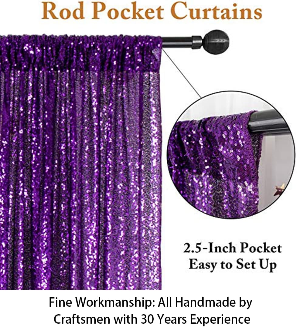 ShinyBeauty Sequin Curtains 2 Panels Purple 2FTx8FT Sequin Photo Backdrop Royal Purple Sequin