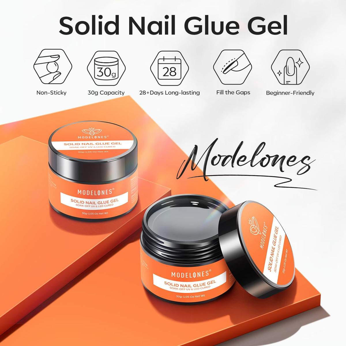 modelones Solid Nail Glue Gel for Acrylic Nails Tips, 30g False Nails Gel Glue Long-Lasting Strong