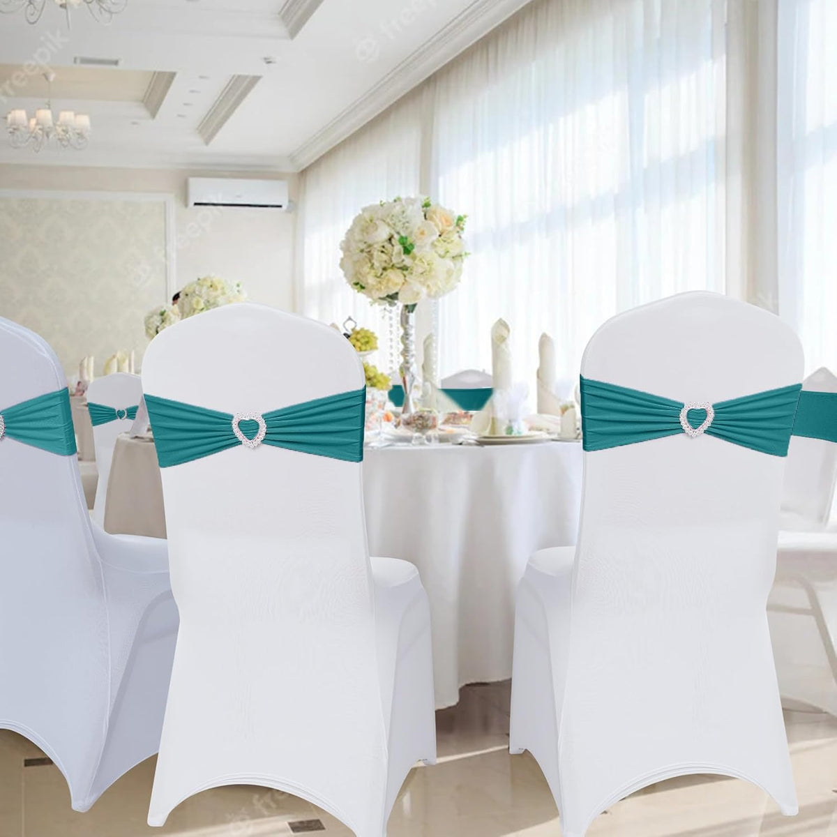 Howhic Pack of 60 Spandex Chair Sashes Bows Stretch Chair Cover Band with Buckle Slider Universal