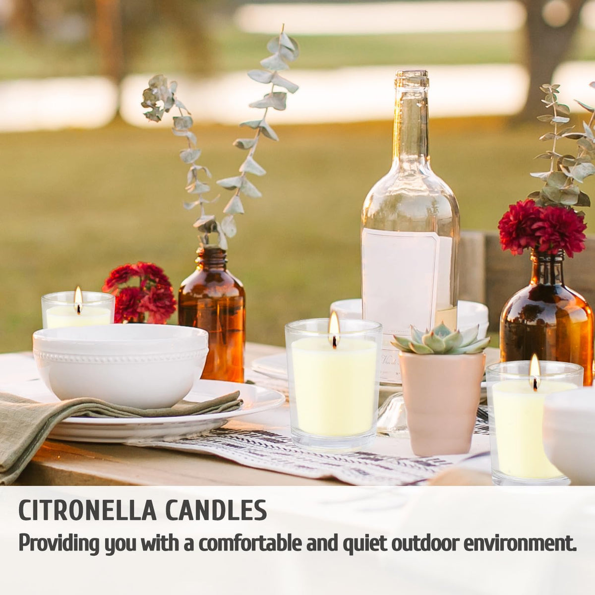 Set of 20 x 2.0 oz Votive Citronella Candles in Glass Cup Decorative Candle Yellow Citronella Tea