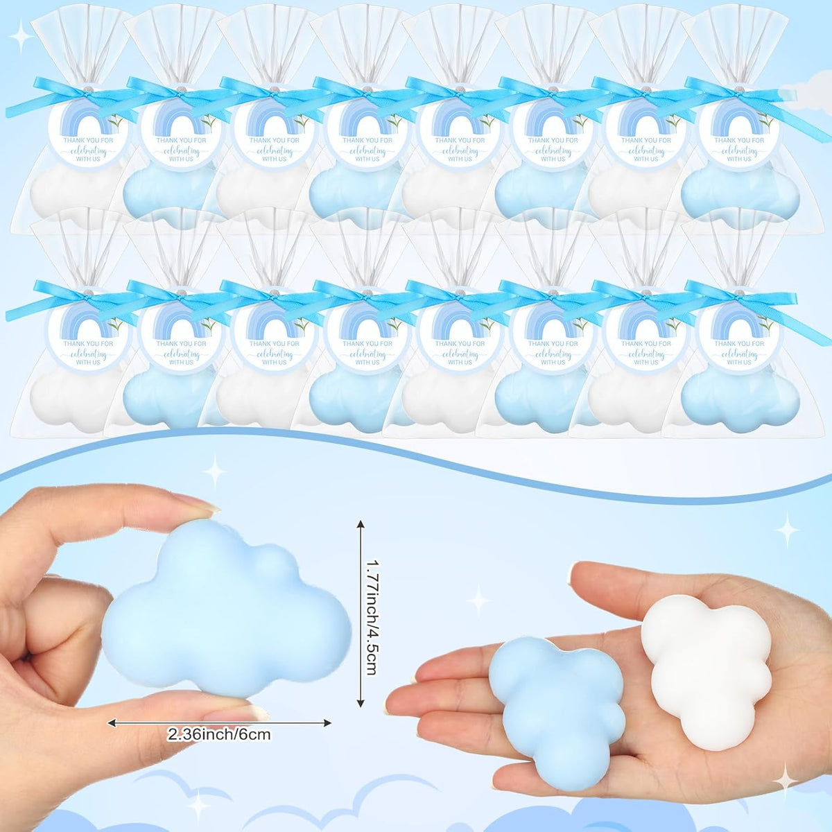 Demissle 20 Pcs Cloud Baby Shower Soap Favors Mini Handmade Soap Gifts with Thank You Card for