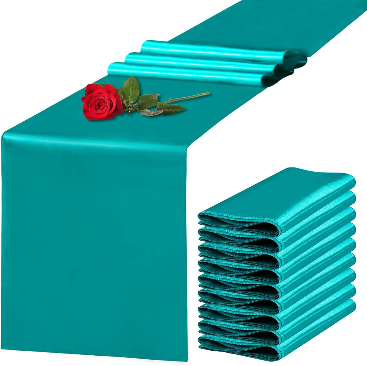 10 Pack Satin Table Runner 12 x 108 Inch Long Peacock Blue Silk Table Runner for Wedding Party