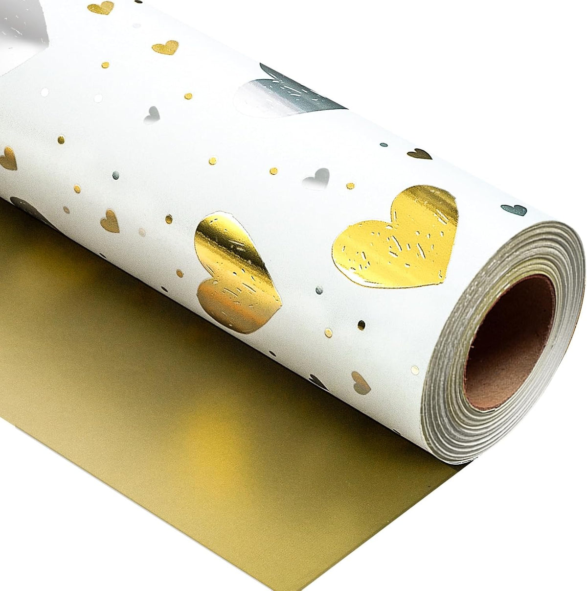 Burymento Gold Foil Heart Wrapping Paper, Reversible Gold Gift Wrap for Birthday, Valentines