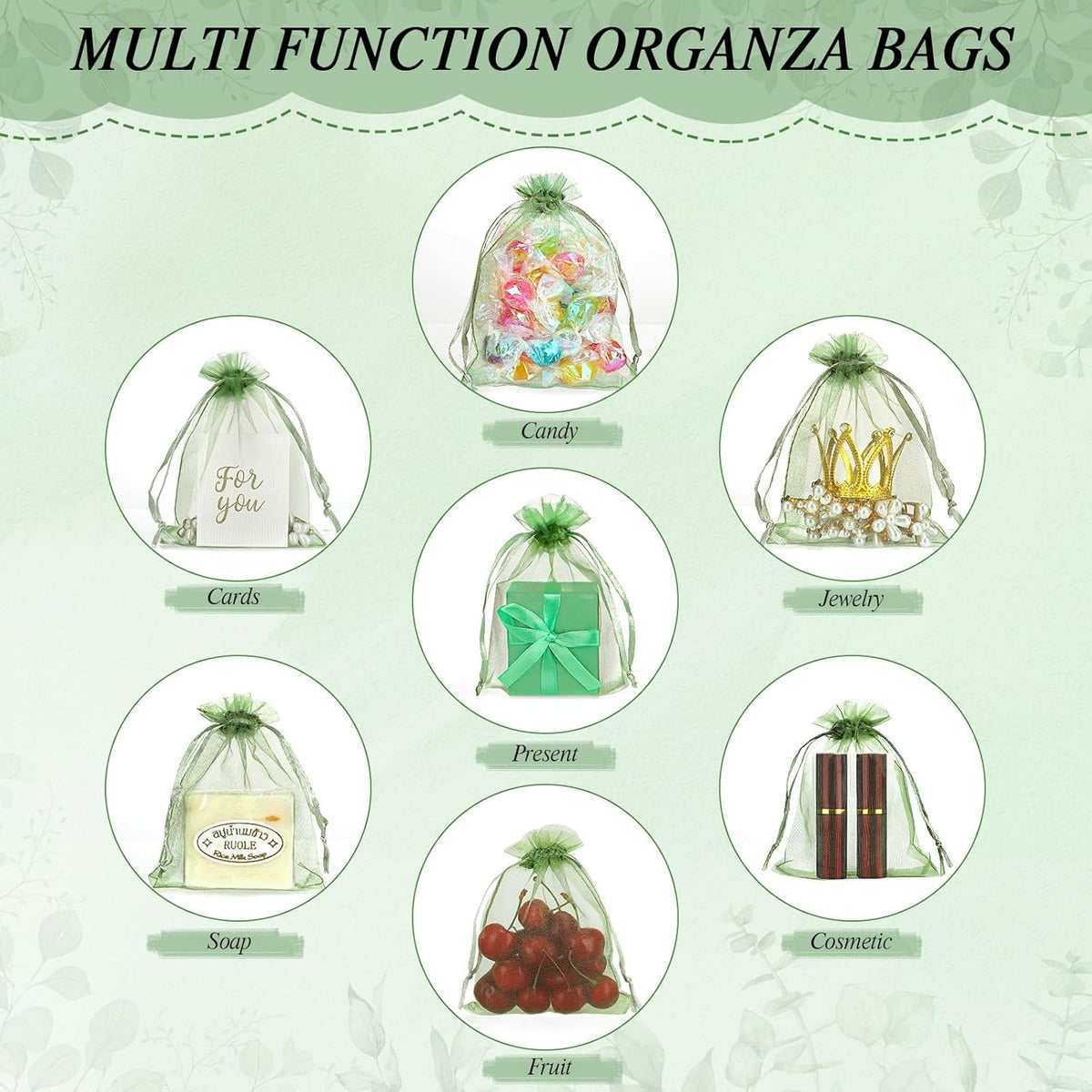 120PCS Sage Green Small Drawstring Bags 3.5x4.7 Inch Organza Bags Mini Mesh Gift Jewelry Pouches