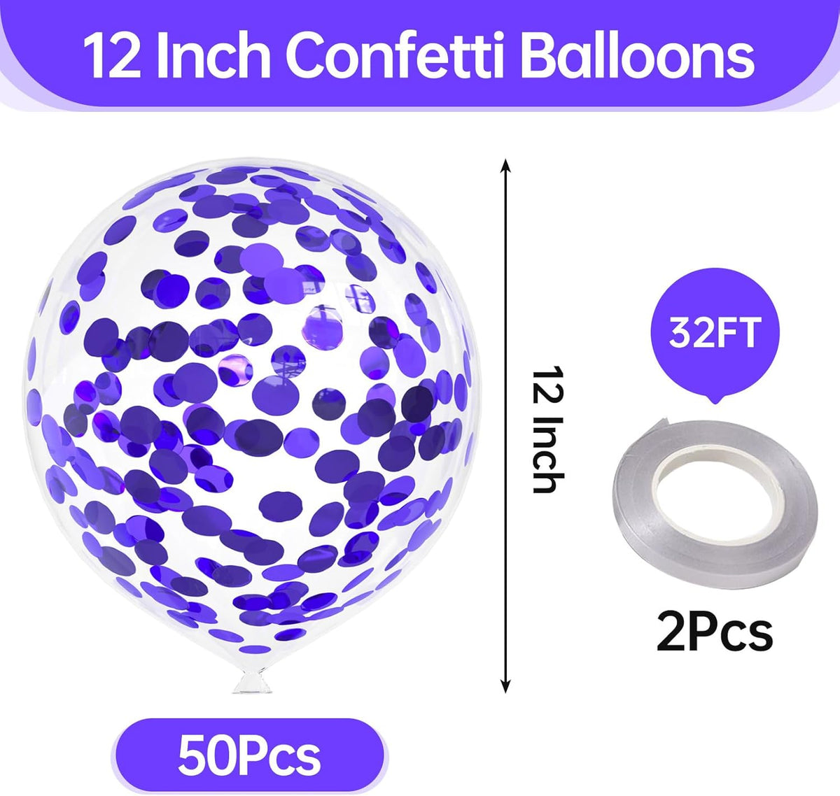 50pcs Purple Foil Confetti Balloons,12 inch Latex Balloon with Purple Confetti Inside for Birthday