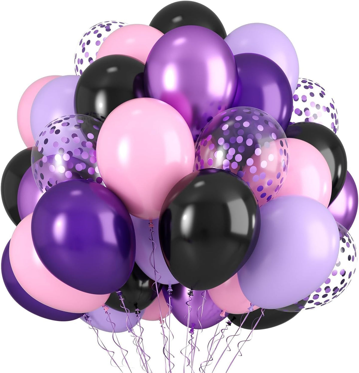 Purple Pink Black Balloons, 12 Inch Pink Black Macaron Dark Metallic Purple Confetti Balloons for