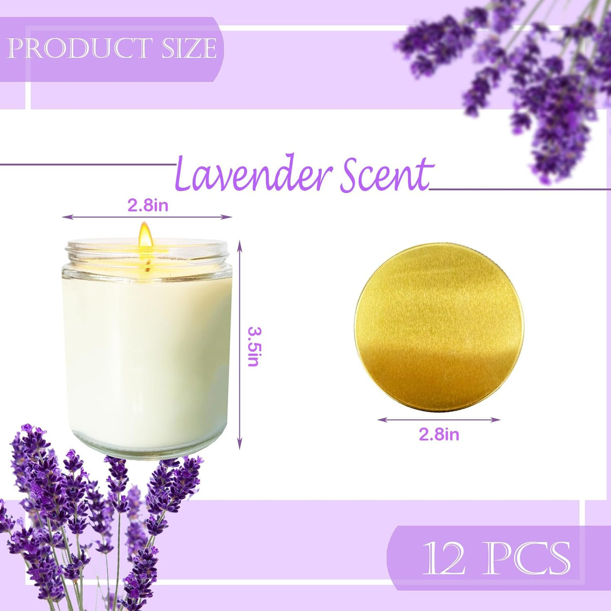 12 Pcs 8 Oz Bulk White Soy Candles,Lavender Scented Candles Set,Bulk Aromatherapy Candle,Great