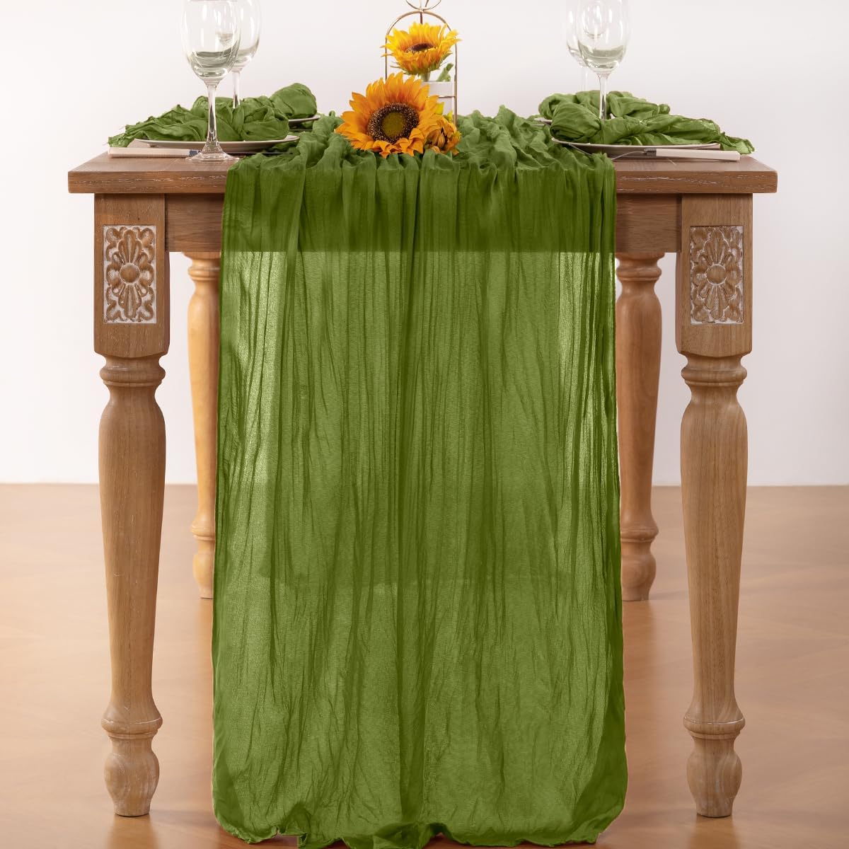 Olive Green Cheesecloth Table Runner 6 Pack Fall Table Runners Boho Gauze 120 Inches Green Fall