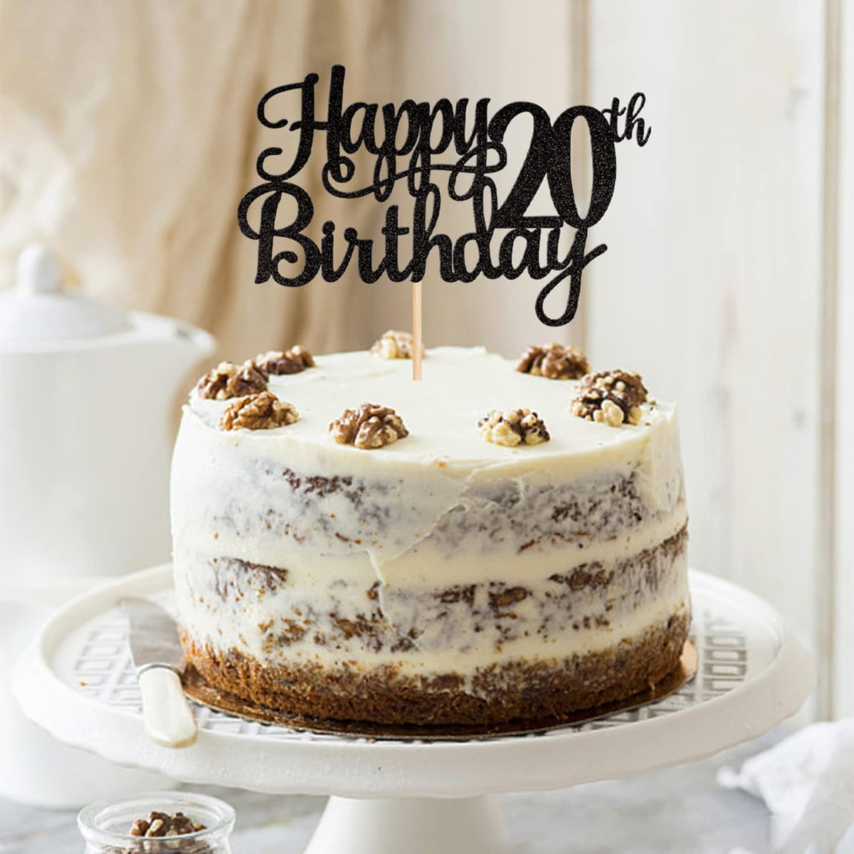 1 PCS Happy 20th Birthday Cake Topper Glitter Cheers to 20 Years Birthday Cake Pick Twenty 20